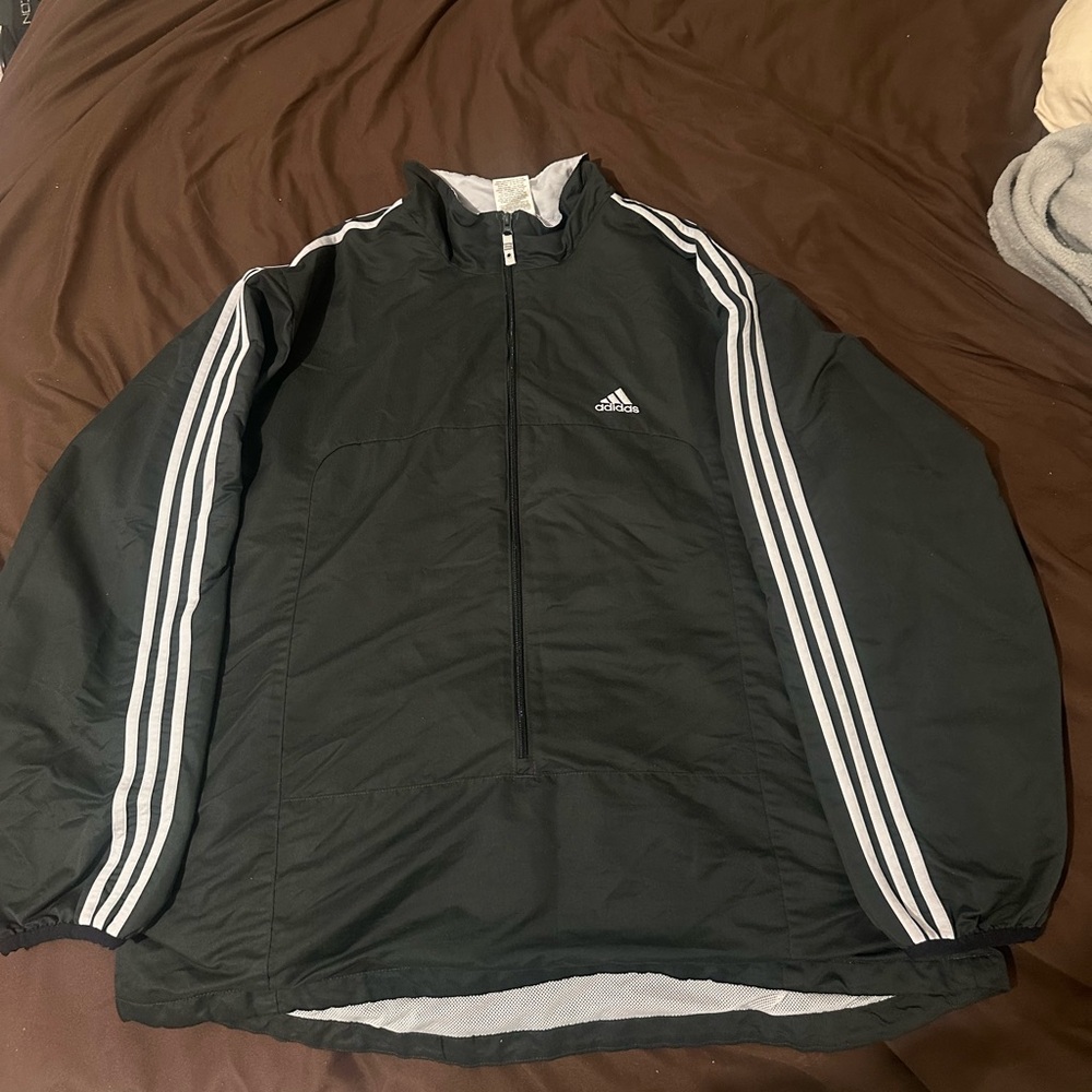 Adidas Green Windbreaker with White Stripes